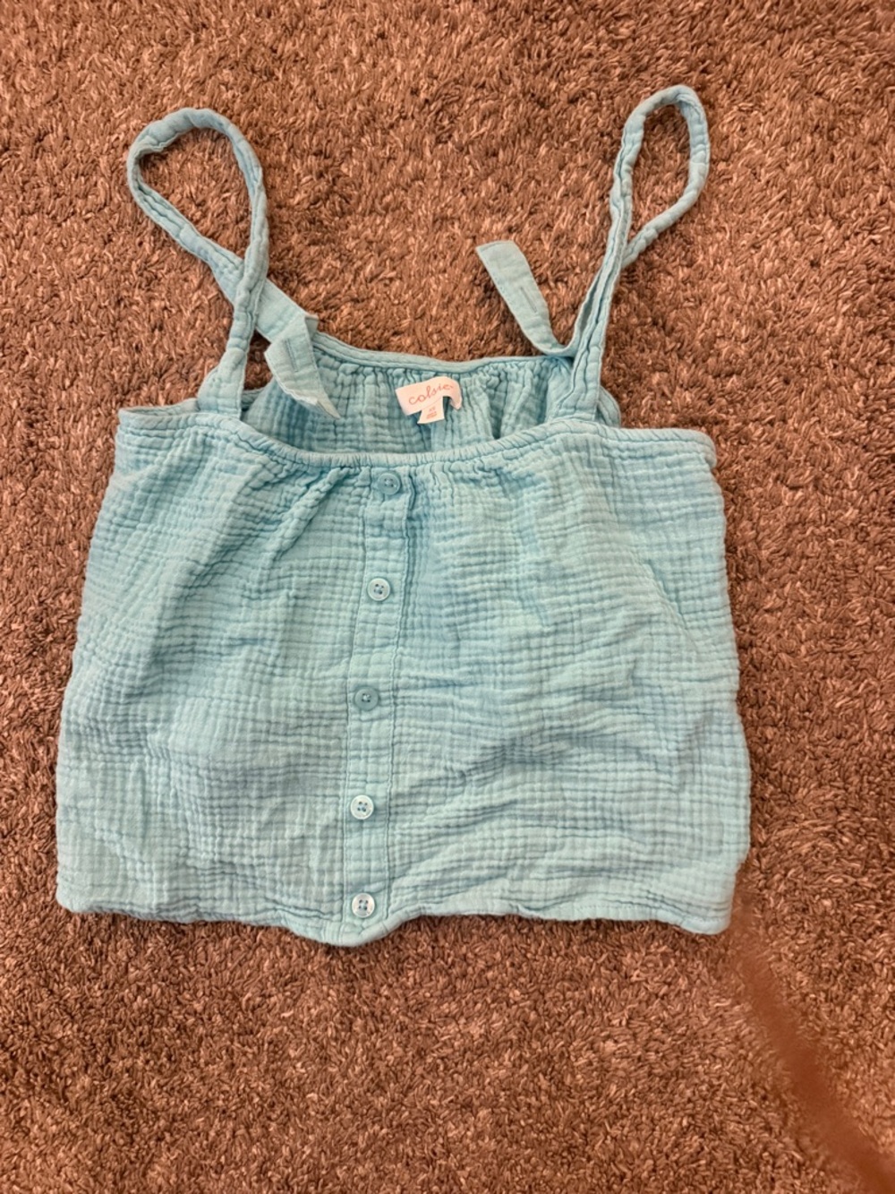 Colsie Light Blue Gauze Button-Front Tie-Strap Tank